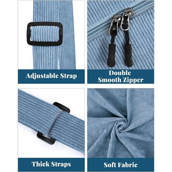 Women Corduroy Blue Imported Polyester Crossbody Lightweight Crescent Sling Bag - Picture 4 of 6